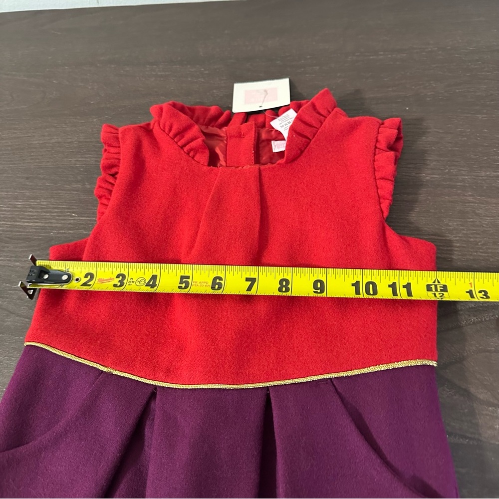 Janie And Jack Belle Of The Ballet Dress Girl’s 4 Red Purple Wool Blend Pockets - Picture 6 of 11